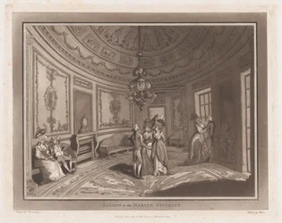 Saloon no Pavilhão Marinho Uma excursão a Brighthelmstone, 1º de junho de 1790., 1º de junho de 1790. Criadores: Thomas Rowlandson, Samuel Alken.