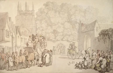 Um treinador que se prepara para deixar Canterbury Gate, Igreja de Cristo, Oxford, c.1810-15