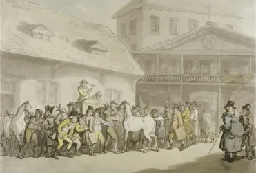 A Horse Sale at Hopkins&39;s Repository, Barbican, c.1798-1800 (caneta, tinta e aquarela sobre papel)