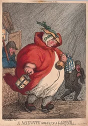 Uma parteira que vai a um Labor, bar. 1811 (gravura colorida à mão)