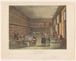 Bibliotheek van de Royal Institution te Londen
Instituição Real, Rua Albemarle (título sobre o objecto)