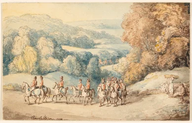Cavalaria em marcha (anverso); Fragmento de esboço de cavalo (verso)