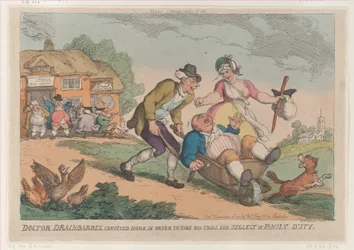 Doutor Drainbarrel transportado para casa a fim de fazer seu julgamento por negligência de Fa..., 30 de novembro de 1810.