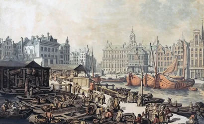 Mercado do peixe, Praça da Barragem, Amsterdão, Países Baixos