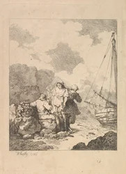 Pescadores à beira - cena costeira com um homem sentado nas rochas e fumando um cachimbo, Nex..., 1786.