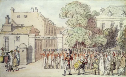 French Soldiers on Parade (caneta e aquarela sobre papel)