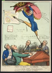 Da mesa ao trono. Um novo passo rápido de Joseph Bonaparte. The Bass dos Srs. Nappy e Talley, pub. 1808 (gravura colorida à mão)