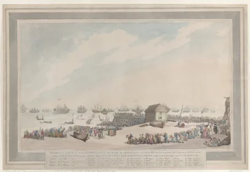 «A Gloriosa Derrota da Marinha Holandesa, 10 de outubro de 1797», pelos almirantes Lord Duncan e Sir Richard Onslow, com uma ilustração feita no local dos seis navios de linha holandeses capturados e levados para Yarmouth