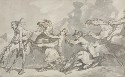 Horsemen Colliding, c.1785-90 (caneta e tinta com lavagem marrom no papel)