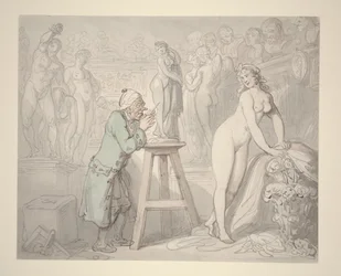 Joseph Nollekens em seu estúdio, c.1810 (lápis, tinta e aquarela sobre papel)