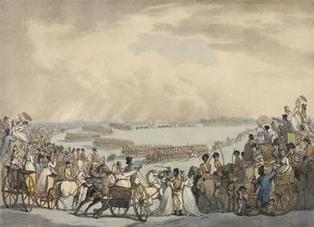 Voluntários do Cavalo Leve de Londres e Westminster, comandados pelo coronel Herries, revisado por Sua Majestade em Wimbledon Common, 5 de julho de 1798 (aquatinta colorida)