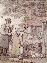Molly Moggs e o Vigário (caneta e tinta, aguarela)