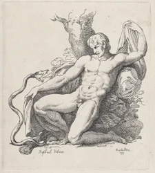 Serpente atacando um homem nu, 1799., 1799.