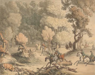 Stag at Bay - Scene perto de Taplow, Berks, c.1795-1801 (caneta, tinta, aquarela com toques de cor do corpo no papel)