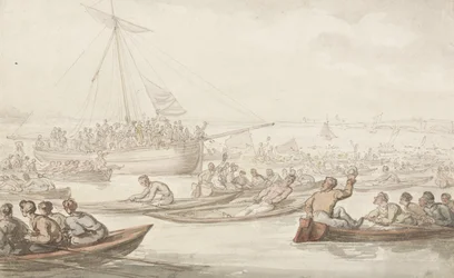 The Annual Sculling Race for Doggett&39;s Coat and Badge, c.1805-10 (lápis, caneta, tinta e aquarela sobre papel)