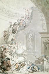 The Exhibition &39;Stare-Case&39;, Somerset House, c.1800 (aquarela com lavagem cinza e marrom sobre papel)
