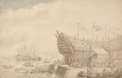 O lançamento do HMS Hibernia 1804