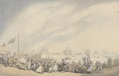 O Retorno da Frota a Great Yarmouth após a Derrota dos Holandeses em 1797, c.1797 (caneta e tinta e aquarela sobre papel)