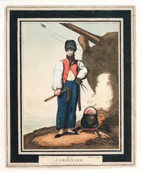 O armeiro, um dos mais importantes oficiais ajudantes da Marinha Real no século XVIII, que tinha de passar um exame no Shipwright