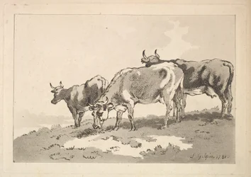 Três vacas em pé no cume de um campo, 1784-87.