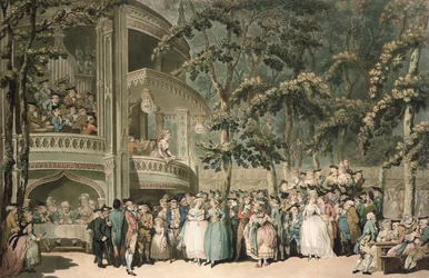 Vauxhall, gravado por Robert Pollard (1755-1838) e aquatinted por Francis Jukes (1747-1812), pub. por John Raphael Smith, 1785 (aquatinta colorida)