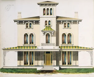 Elevação frontal para Villa No.1, de &39;Projetos arquitetônicos para residências modelo country&39;