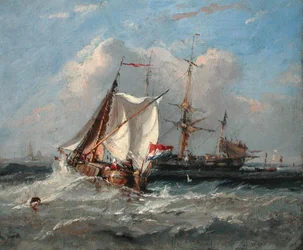 Um Smalschip Holandês numa brisa forte (óleo a bordo)