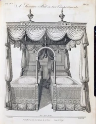 Cama de verão em dois compartimentos: placa 41, de &39;The Cabinet Maker um livro de desenho de estofador&39; por Thomas Sheraton, parte III, pub. por G. Terry, junho de 1793 (bw print)
