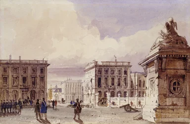 Hotel de Bellevue e Café d "Amitie Visto do Parque, Bruxelas, 1830