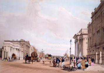 Hyde Park Corner, olhando para baixo Piccadilly, de "Londres como é desenhado da natureza" 1842