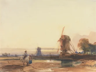 Paisagem com moinhos de vento