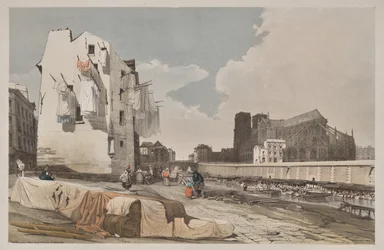 Arquitetura pitoresca em Paris, Ghent, Antuérpia, Rouen: Nôtre Dame, Paris, do Quai St. Bernard