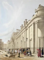 O Banco da Inglaterra, olhando para a Mansion House, de "London As It Is", gravado e publicado pelo artista, 1842
