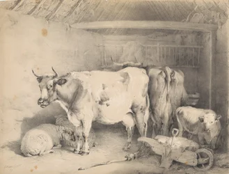Ovelhas e gado num celeiro