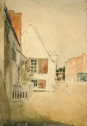 Uma rua em Southall (caneta, tinta e aguarela sobre papel)
