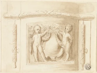 Base de Pilastra com Relevo, com 2 Putti, Escudo
