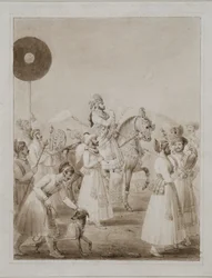Retrato de Maharana Bhim Singh de Udaipur a cavalo