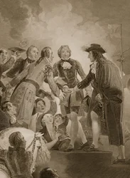 O desembarque de William 3 em Torbay, gravado por George Noble, ilustração de "The History of England", de David Hume pub. por R. Bowyer, Londres, 1812
