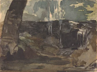 Paisagem Rochosa, Grande Tronco de Árvore em Primeiro Plano