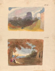 Dois Desenhos em Uma Folha: Paisagem com Castelo - Modern Manner (nº. 13); Paisagem com figuras em primeiro plano (nº. 14)