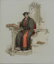 Doutor em Divindade, gravado por J. Agar, publicado em "História de Oxford" de R. Ackermann, 1814 (gravura colorida à mão)