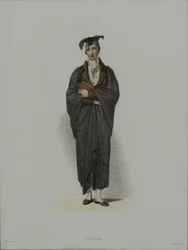 Estudioso, gravado por J. Agar, publicado em "História de Oxford" de R. Ackermann, 1814 (gravura à mão colorida)