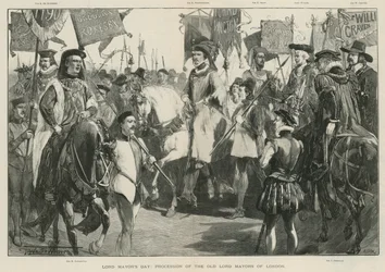 Dia do Lord Mayor: Procissão dos antigos Lord Mayors de Londres (litografia)