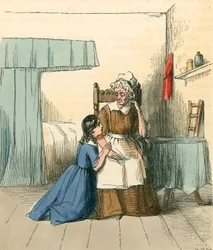 Dizendo suas preces para sua avó