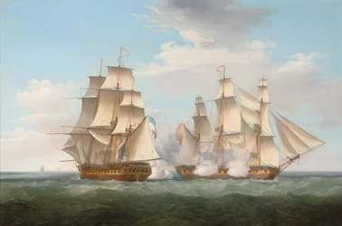 HMS Ethalion em ação com a fragata espanhola Thetis, perto do Cabo Finisterra, 16 de outubro de 1799, 1800