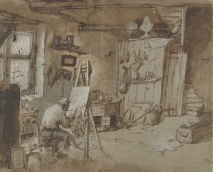 Um pintor trabalhando em seu estúdio, 1663-77.