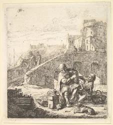 Lazarillo rouba uvas do pobre mendigo cego, século XVII.