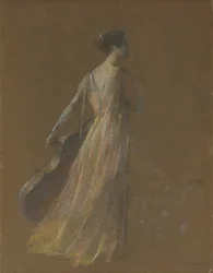 Lady Standing Holding a Cello (pastel no papel)