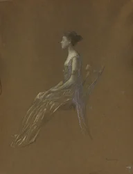 Senhora sentada em um vestido amarelo (pastel sobre papel)