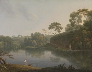 Paisagem com um Lago e Barcos